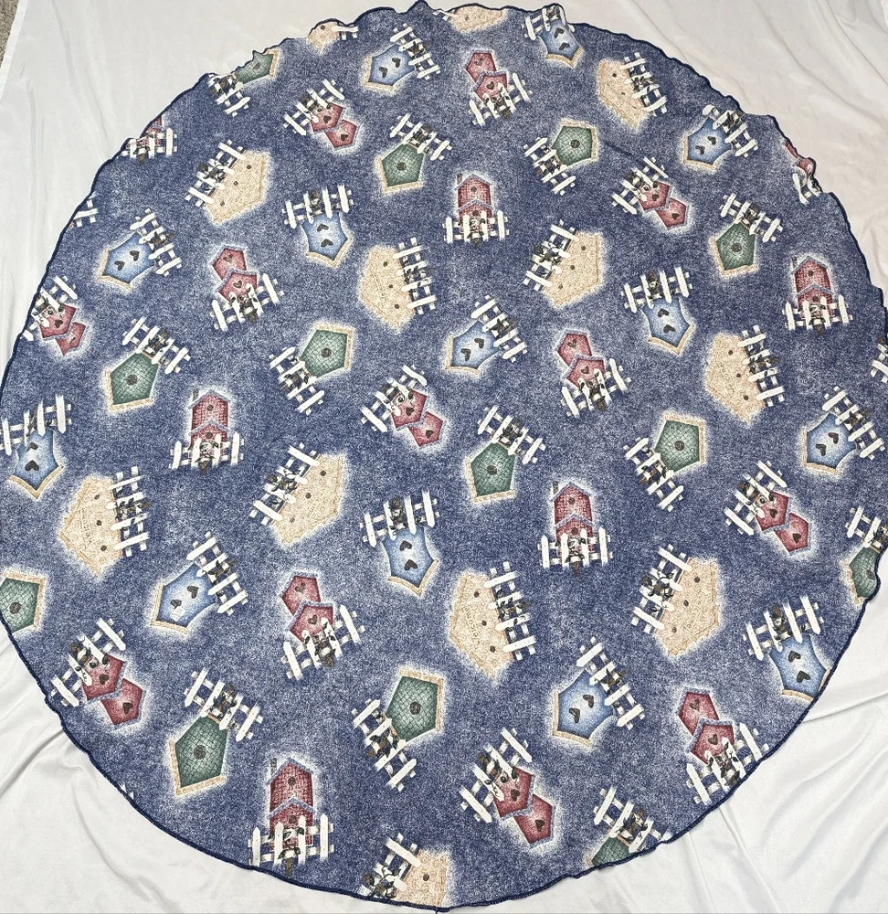 Navy Tablecloth Birdhouse Farmhouse Kitsch Spring Rustic Cottage 52
